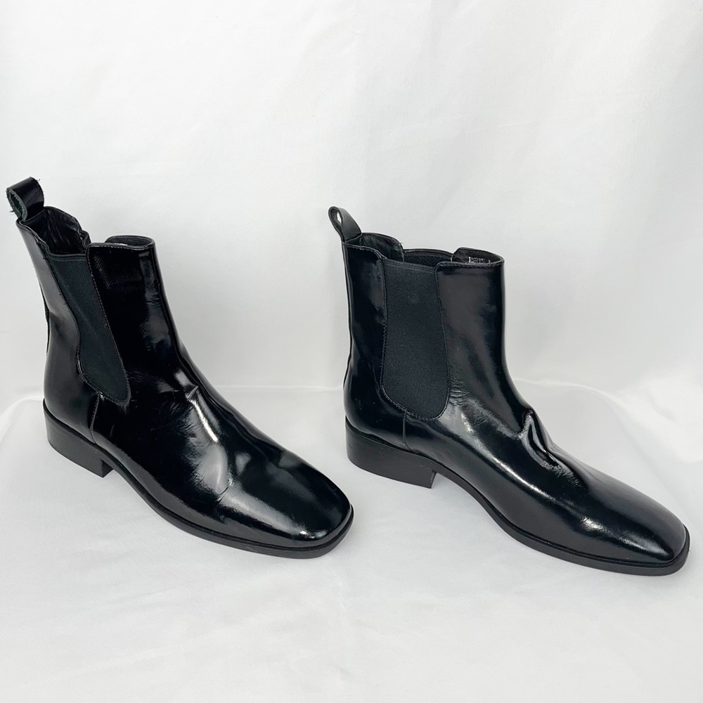 Jeffrey Campbell Emrys Black Patent Leather Square Toe Chelsea Boots Sz7 NWOB - Picture 11 of 16